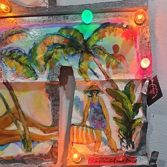 Leland Art & Design Vibrant Beach Scene Mixed Media Art